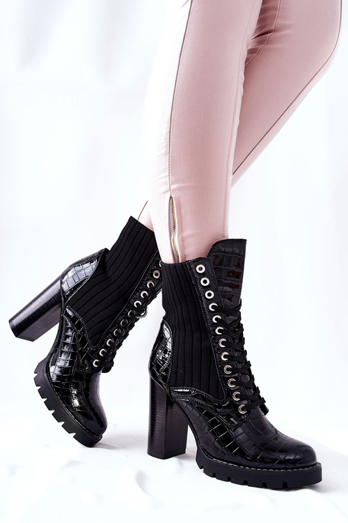 Жіночі чоботи на високому каблуці з крокодиловим малюнком Чорні Erdogan