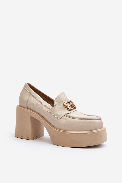 Світло-бежеві жіночі шкіряні туфлі на підборах Zazoo 20170