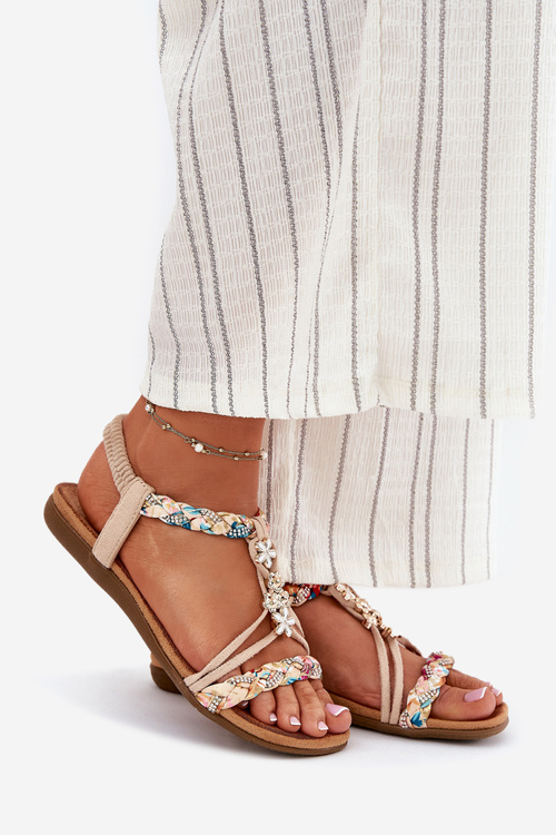 Жіночі Сандалі З Кліпсами І Плетеними Ремінцями Бежеві Nusoreth