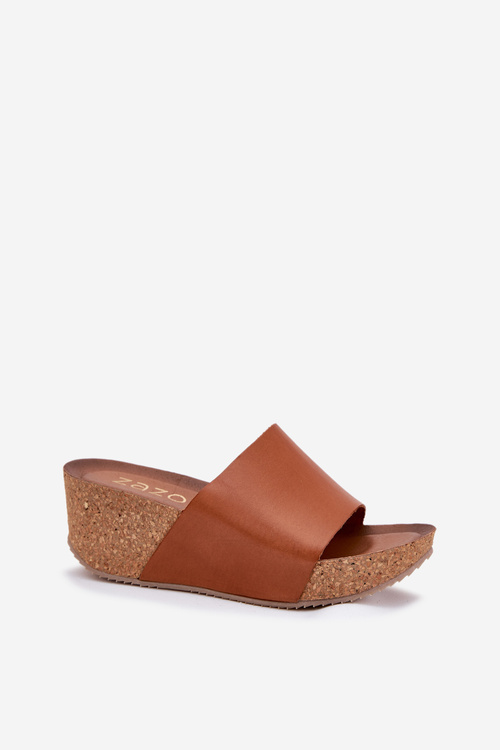 Zazoo 40291 Шкіряні Жіночі Сандалі На Корковому Каблуці Коричневі