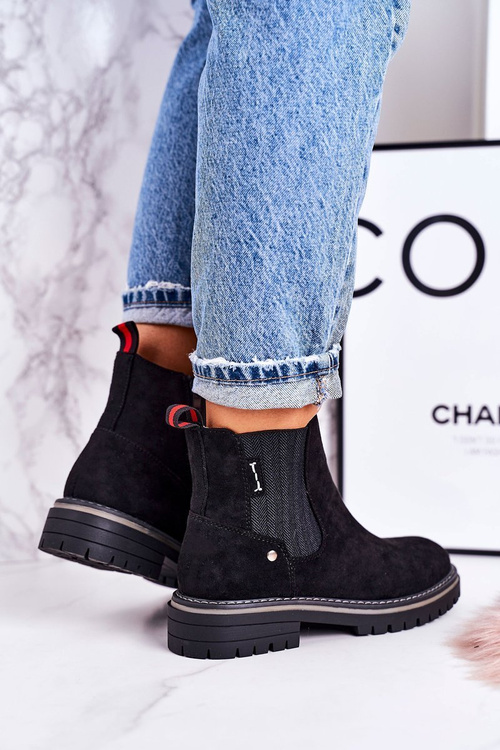 Жіночі утеплені черевики челсі чорні замшеві дорожні