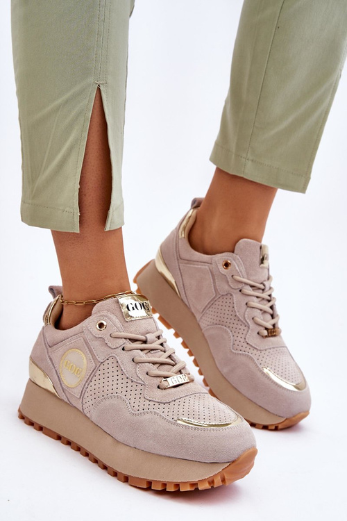 Жіноче замшеве спортивне взуття на платформі GOE LL2N4001 бежевий