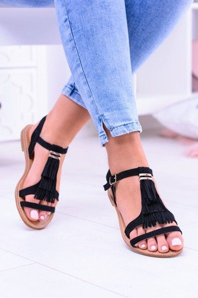 Елегантні жіночі босоніжки на плоскій підошві Memi Black