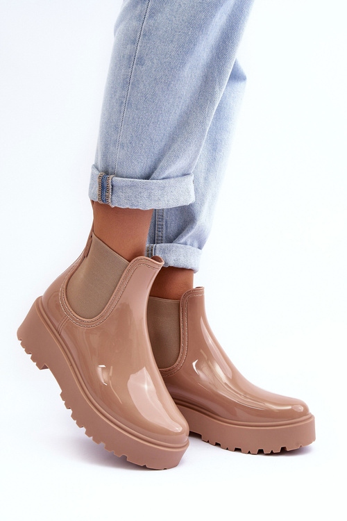 Чоботи жіночі лаковані на платформі Big Star MM274396 Бежеві