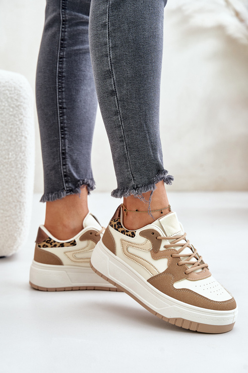 Жіночі кросівки з еко шкіри на платформі Leopard Beige Henizore