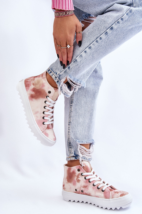 Жіночі кросівки високі Big Star LL274048 бежево-рожеві