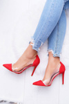 Жіночі туфлі на високих підборах прозорі гострі червоні Live