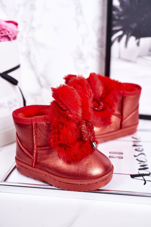 Дитячі снігові черевики утеплені хутром з вушками Червоний Зайчик
