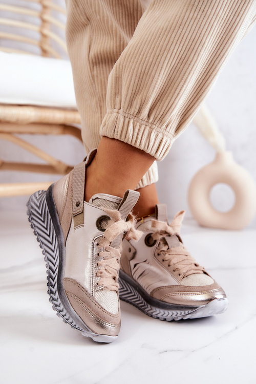 Бежеві жіночі шкіряні кросівки Maciejka 04916-19