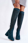 Ажурні замшеві чоботи на підборах Зелені кастри