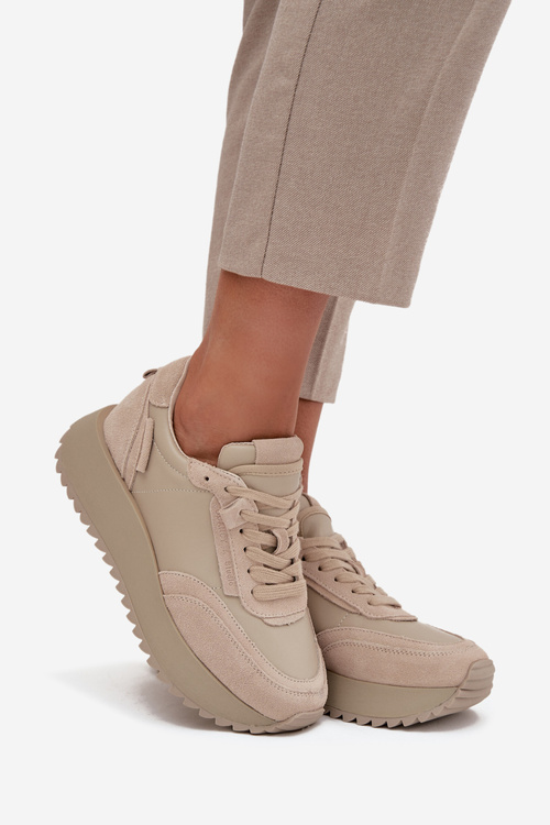 Шкіряні жіночі кросівки на платформі Artiker 55C0021 бежеві
