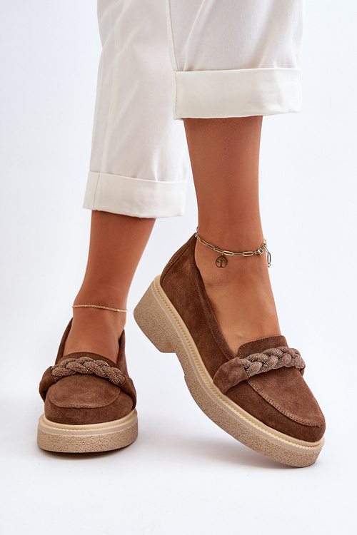 Zazoo 3429/W Жіночі замшеві мокасини з декором коричневого кольору