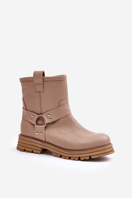 Жіночі шкіряні ботильйони на плоскому каблуці бежеві Lewski 3610