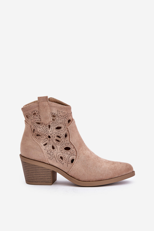 Жіночі замшеві перфоровані ковбойські чоботи бежеві S.Barski HY42-086