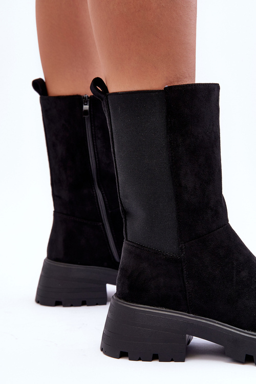 Жіночі замшеві чоботи на плоскому каблуці чорні Altandros