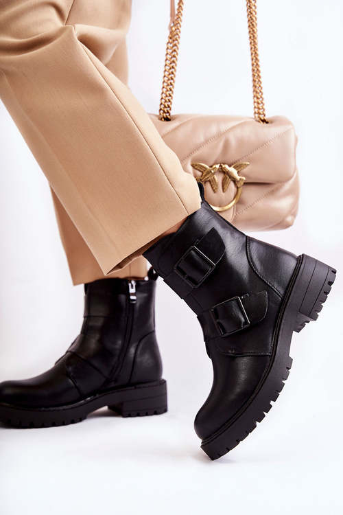 Чоботи жіночі шкіряні на блискавці Чорні Gritta