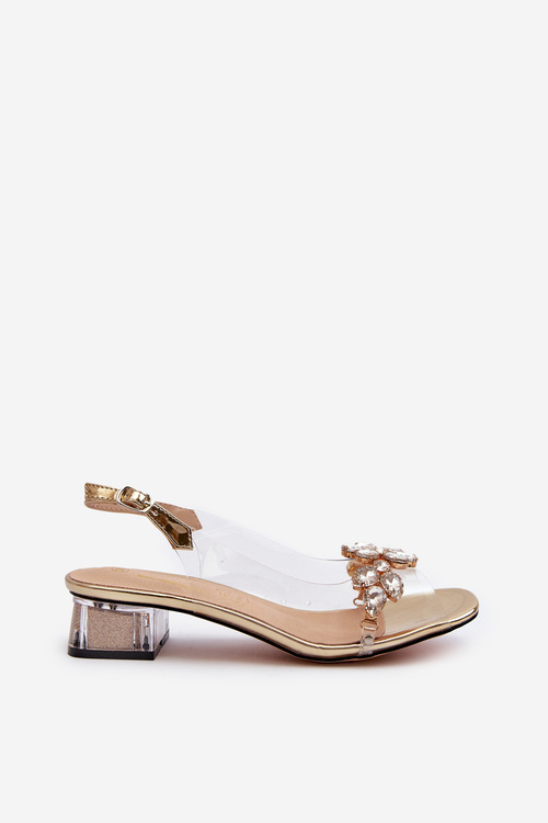 Прозорі босоніжки на золотистому каблуці S.Barski MR38-W1