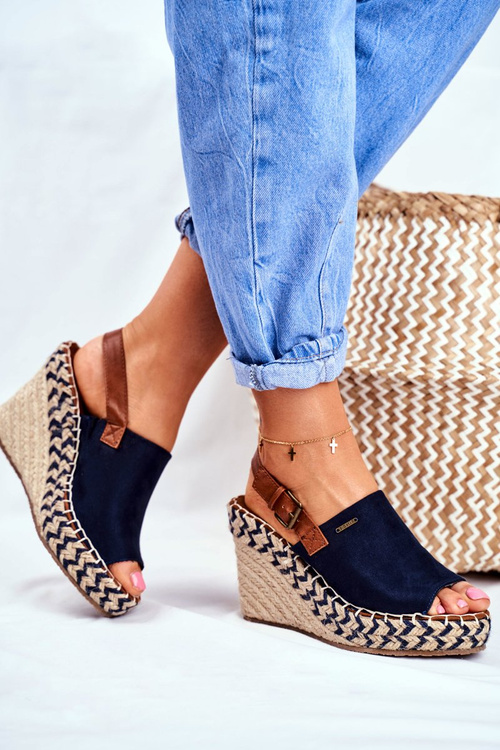 Жіночі босоніжки на танкетці Big Star Navy FF274980