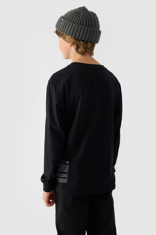 Футболка з довгим рукавом для хлопчика з принтом Regular 4F 4FJWAW24TLONM294-20S чорна