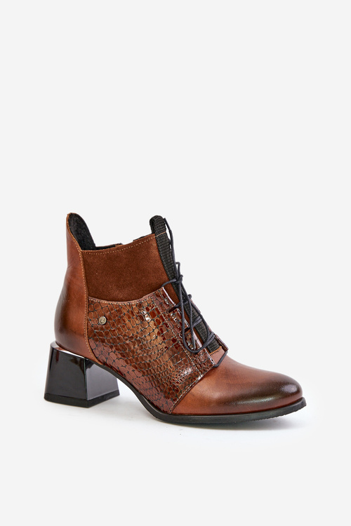 Zazoo 60503 Шкіряні ботильйони на підборах, утеплені, коричневі