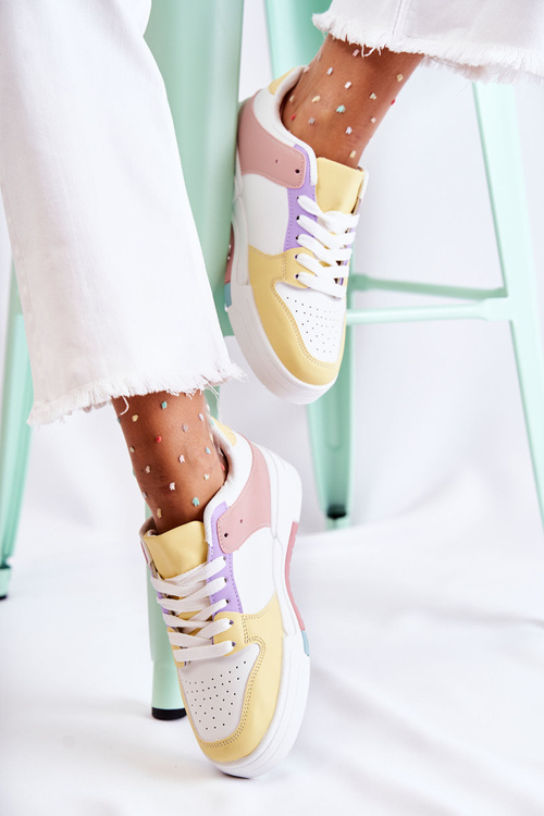 Жіночі спортивні шкіряні туфлі біло-жовті Francis