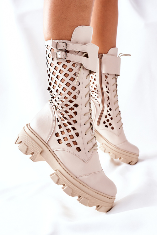 Жіночі високі шкіряні чоботи бежеві