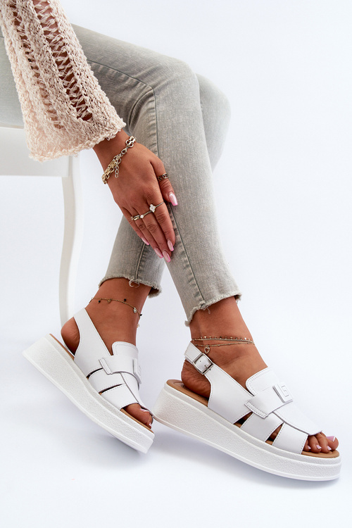 Жіночі білі шкіряні босоніжки на платформі та танкетці Vivitellia