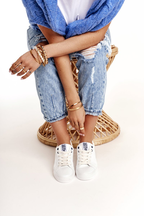 Жіночі шкіряні кросівки BIG STAR BB274211 Білі темно-сині