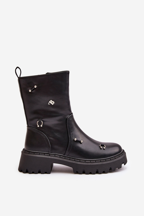 Жіночі ботильйони з екошкіри на блискавці та декоративних деталях Black Reritha
