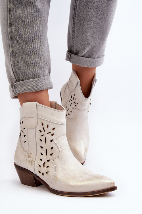 Шкіряні чоботи з вирізами на низькому каблуці 2870 Zazoo Silver