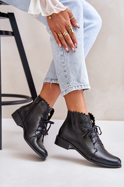 Чорні шкіряні ботильйони Zazoo 2964 на плоскому каблуці