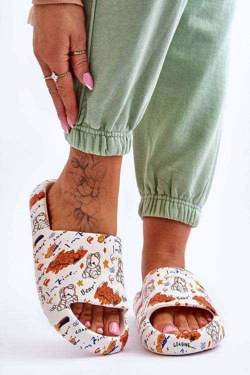 Жіночі поролонові тапочки з Тедді і буквами бежево-помаранчеві Zoey