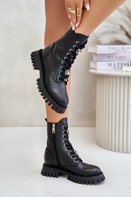 Ботильйони шкіряні робочі зі шпильками на блискавці CheBello 4553 Чорні