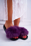 Жіночі шльопанці з хутром фіолетового кольору