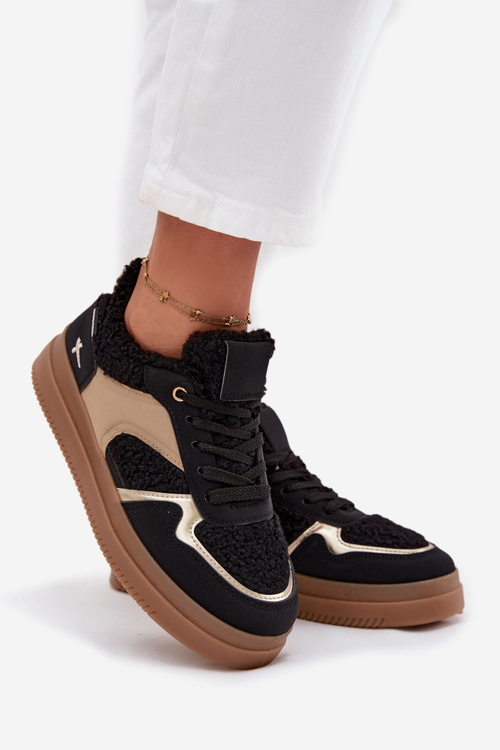 Жіночі Кросівки на Платформі з Овечою Шерстю Чорні Frelina