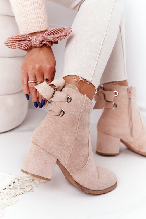 Жіночі утеплені чоботи на блочному каблуці бежеві Kayla