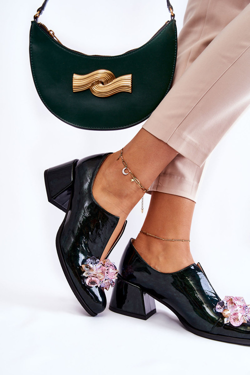 Лаковані мозаїчні туфлі з прозорим декором Green Delaver