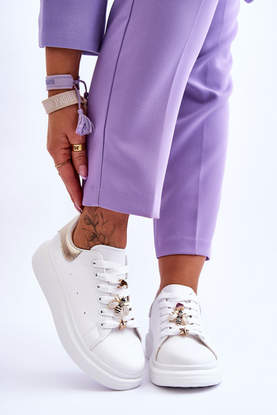 Жіноче спортивне взуття на масивній платформі Біло-золоте Chante