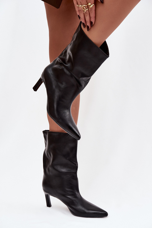 Сліп-он жіночі чоботи на підборах з еко-шкіри чорні Norell