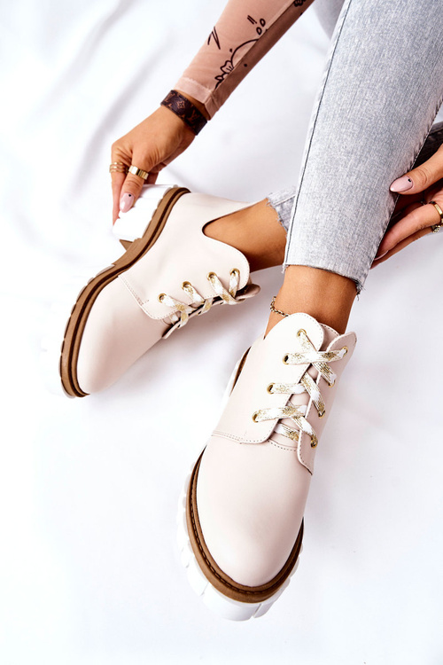 Шкіряні багаторівневі чоботи з вирізом, бежеві Kaxo