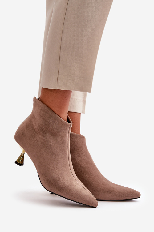 Жіночі чоботи на шпильці Еко замшеві темно-бежеві Terlena