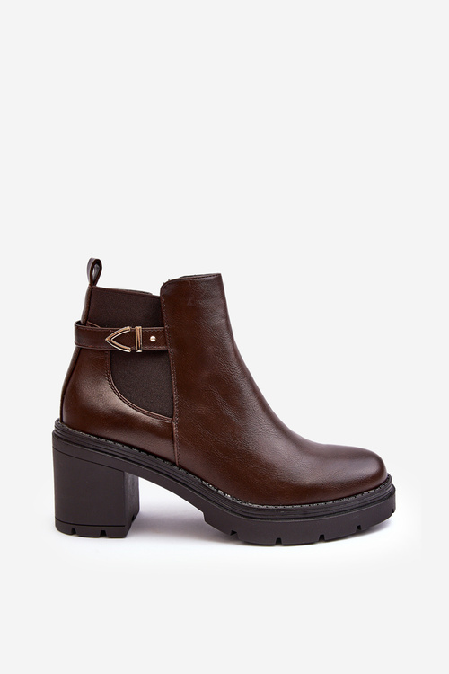 Шкіряні жіночі чоботи на масивному каблуці коричневого кольору Belinda