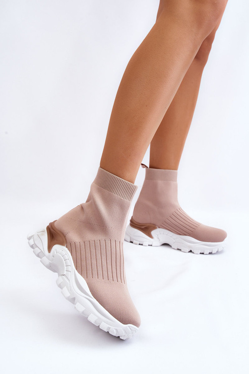 Жіночі кросівки з високими шкарпетками бежеві Jovie