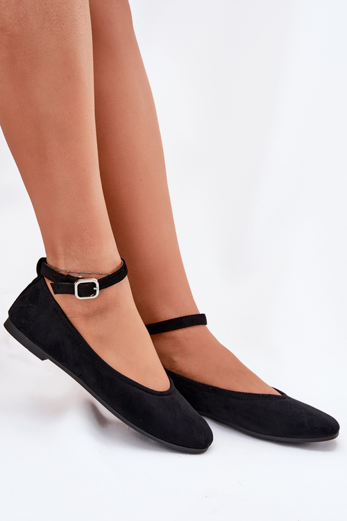 Еко Замшеві Балетки З Ремінцем І Пряжкою Чорні Deomira