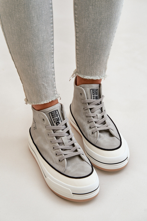 Утеплені жіночі кросівки на платформі з еко-шкіри Big Star OO274070 сірі