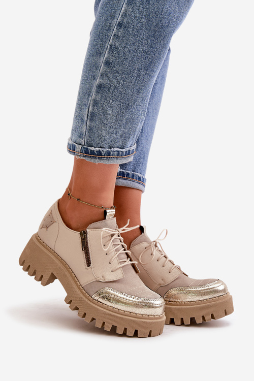 Жіночі шкіряні лофери бежеві Maciejka 06177-04