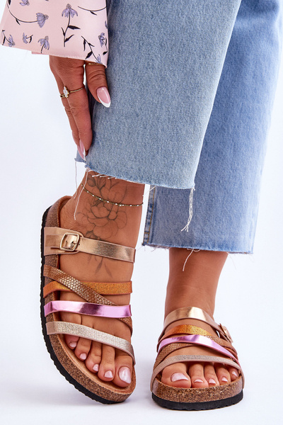 Жіночі тапочки на платформі в смужку Gold Clover