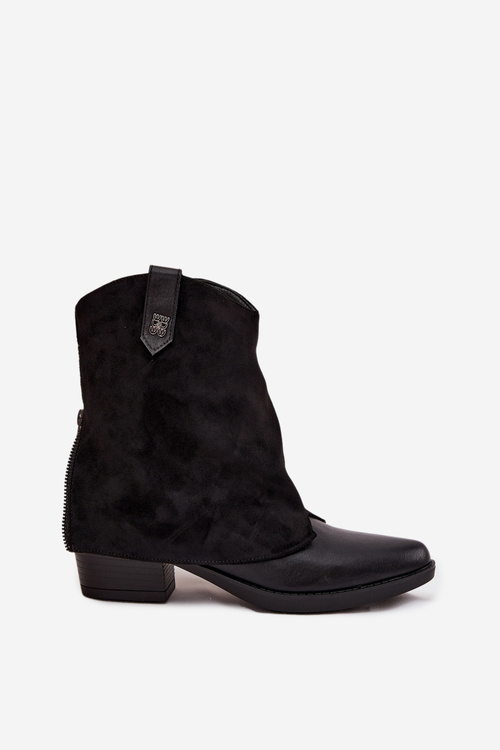 Обігріті ковбойські чоботи на підборах чорні Sylvette