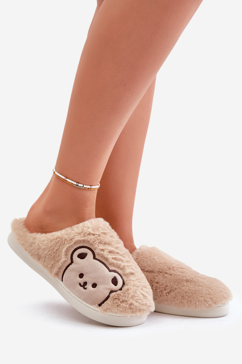 Жіночі пухнасті тапочки з ведмедиком бежеві Fiorinella