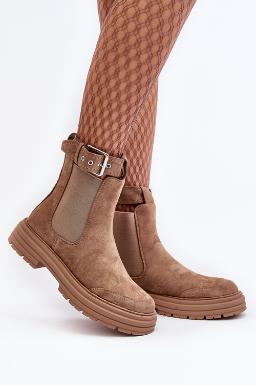 Шкіряні ботильйони на масивній підошві бежеві Ozaro